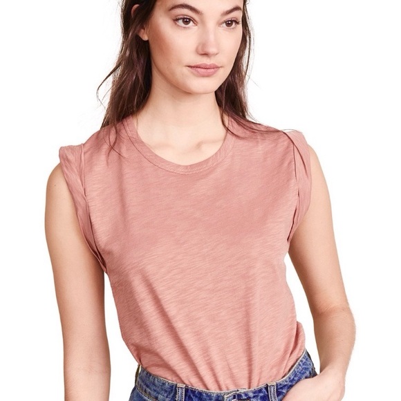 Veronica Beard Dree Muscle Tee Shirt Top Blouse Pink Pima Cotton Rolled Sleeve S - Picture 1 of 7